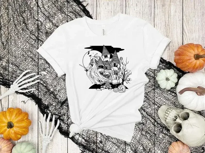 

New Halloween Castle shirt, BOOT Shirt, personalized party casual short-sleeved crewneck top Street clothing Harajuku100% cotton