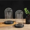 Dia15cm 18cm Glass dome With Black Wooden Base Bell Shape Flower Cover Stand display Wedding Decoration 2