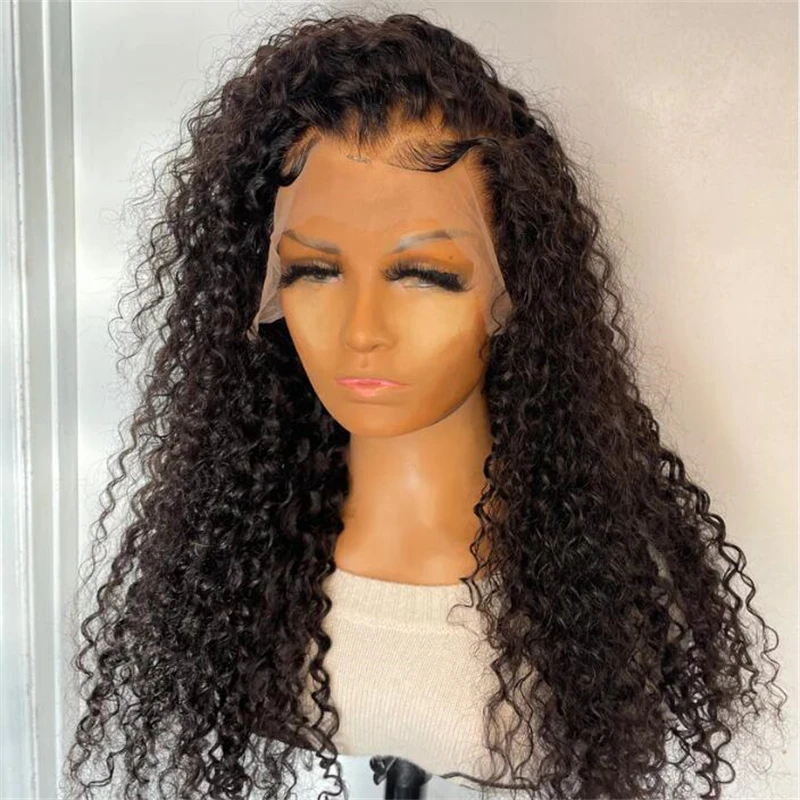 

Soft Natural Black Color Glueless 26“Long 180Density Kinky Curly Lace Front Wig For Women With BabyHair Preplucked Daily Cosplay