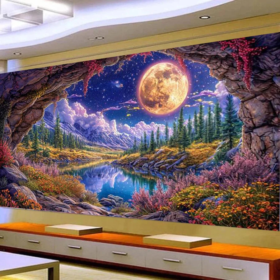 Fullcang Moon 자연 풍경 호수 Diy 다이아몬드 예술 그림 풍경 전체 드..