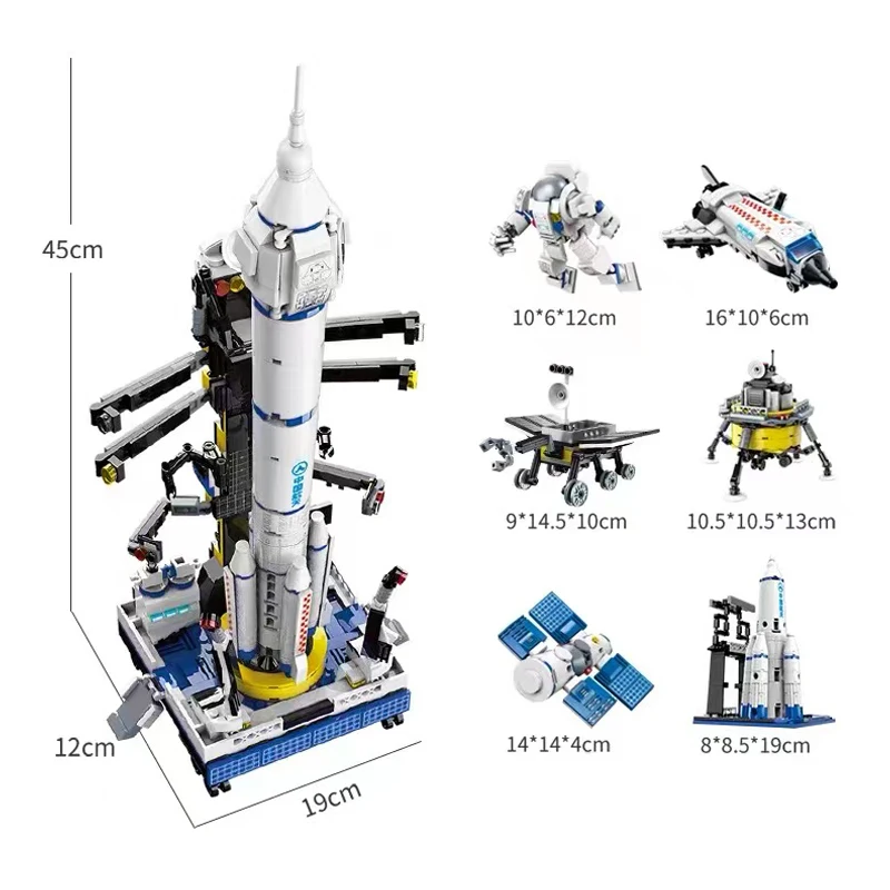 6 In 1 Idee Space Rocket Lancio Base Building Block Set Space Shuttle Astronauta Lunare Rover Mattone Modello Giocattolo Per Regalo Ragazzo