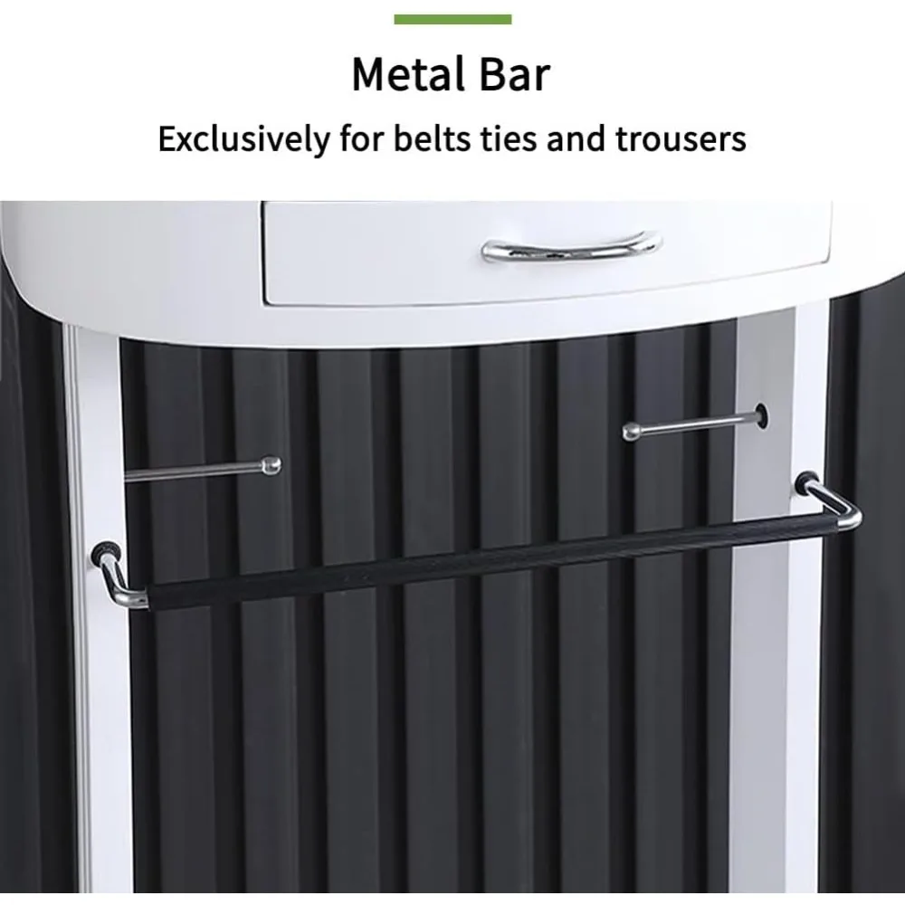 wood suit valet stand with drawer top tray freestanding clothes valet stand with contour hanger trouser bar tie & belt hooks and