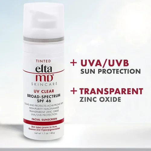 Elta-MD UV SPF 46/40 세안 선스크린, 틴티드 브로드 스펙트럼 메이크업 아이솔레이션 페이스 선스크린 민감한 피부용 1.7 oz 2