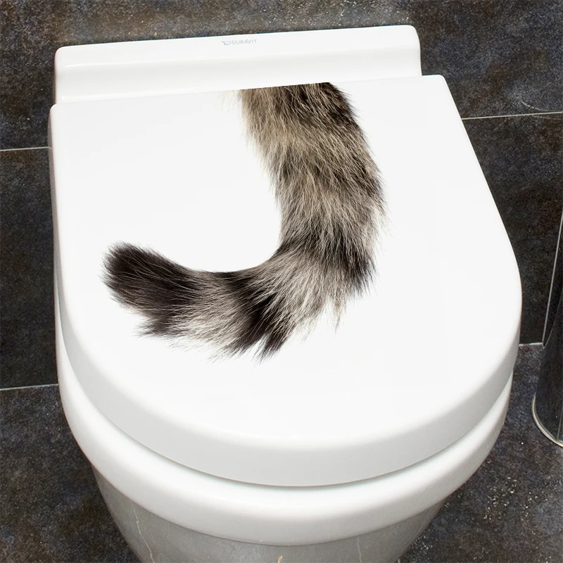 C9# Cat Tail Toilet Sticker Bathroom Toilet Cover Sticker Wall Stickers Wc Accessories Fun For Home Decoration