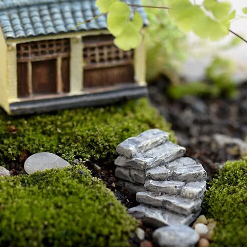 Mini Craft Figurine Bend Bridge House Mushroom Fence Plant Pot Garden Ornament Miniature Fairy Garden Decor DIY