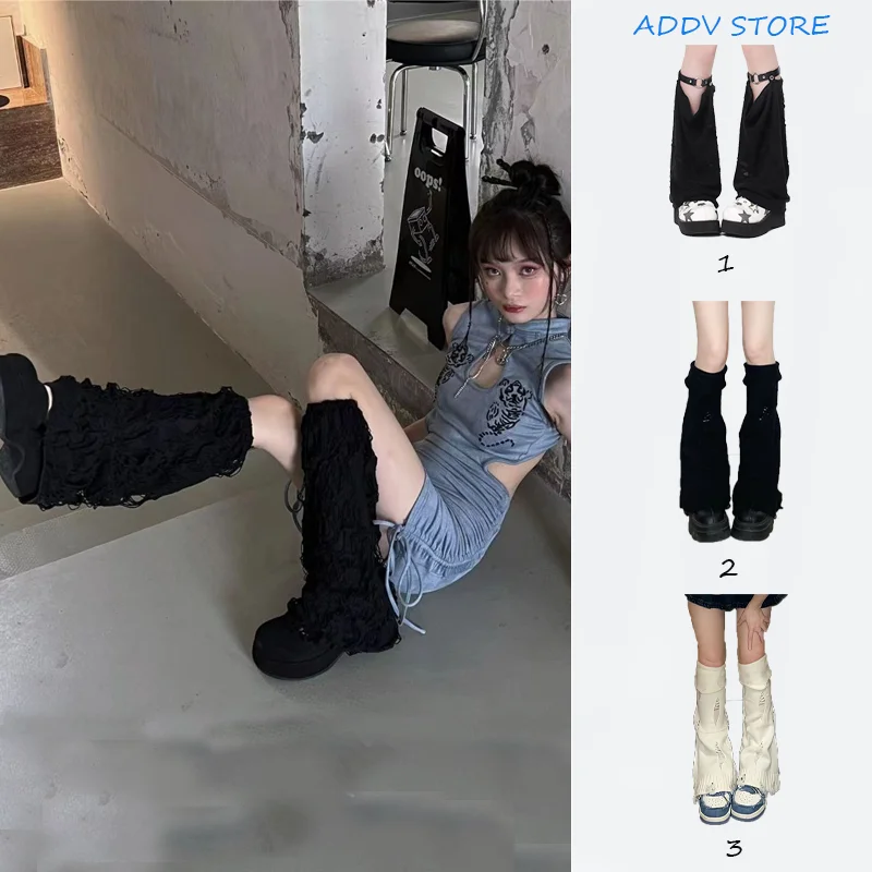 Summer Y2k Letter Wide-leg Sleeve Hot Chick Punk A Sense of Brokenness Student Lovely Mid-rise Socks Gothic Pile Up Sock Covers