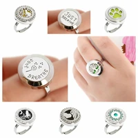 Just Breathe Plain/Rhinestone Finger Ring Resizable 316L Stainless Steel 20mm Diffuser Aromatherapy Locket Ring Free 10Pads 1