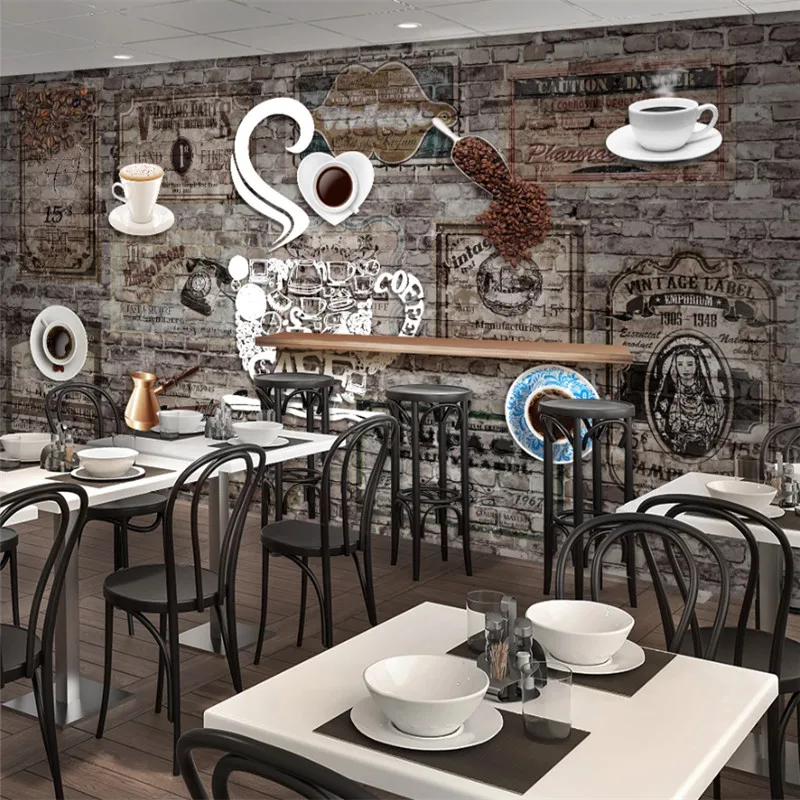 

European and American Retro Coffee House Industrial Decoration Brick Wallpaper Mural 3D Cafe Snack Bar Restaurant Wall Paper 3D