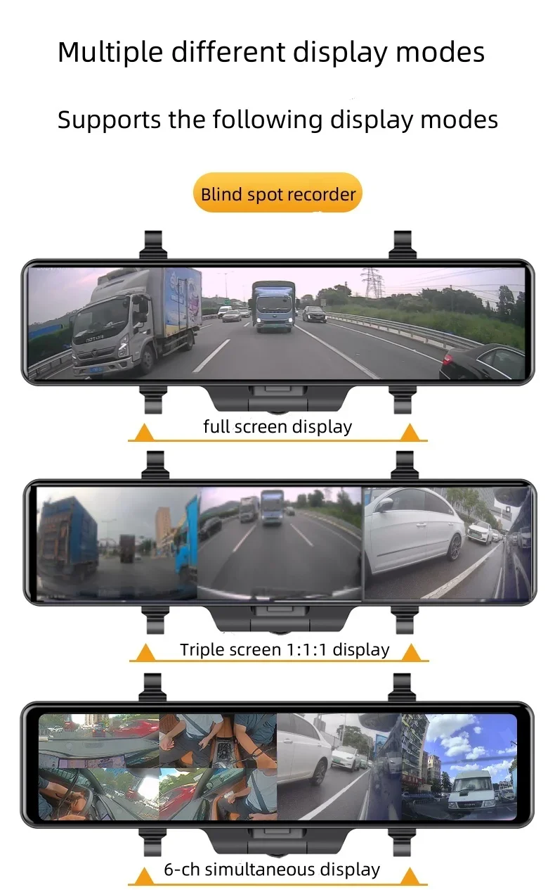 New 360&deg; Birdview camera 12" dash cam 6 CH 1080P driving video Recorder Car dvr with blind view camera Rearview Mirror DVR
