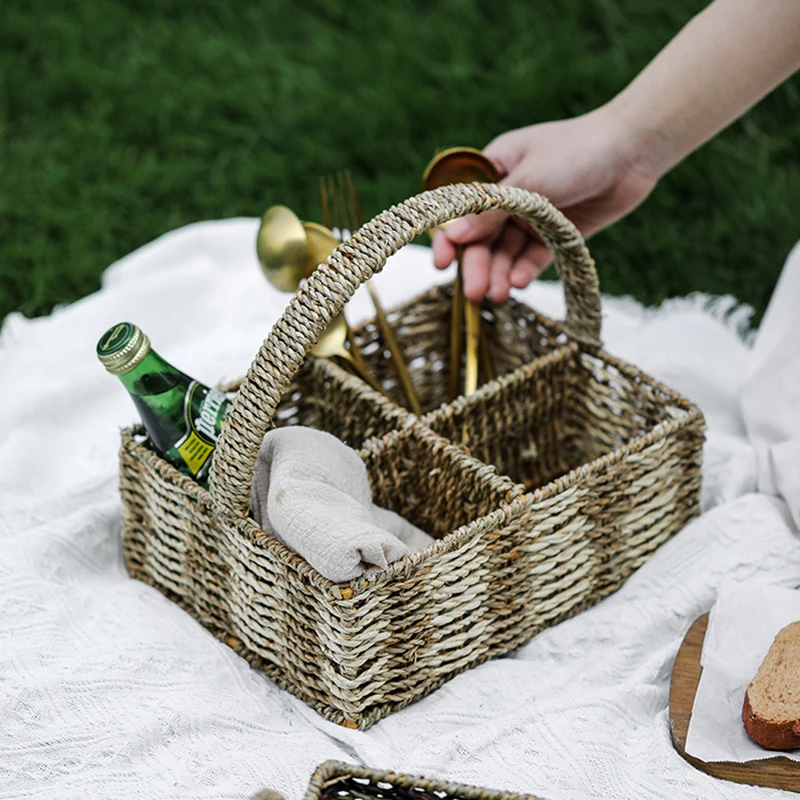 Description Picture 5 of itemHandmade Rattan Storage Tray Multi-grid Fruit Basket Portable Bread Dessert Tableware Home Cosmetics Box