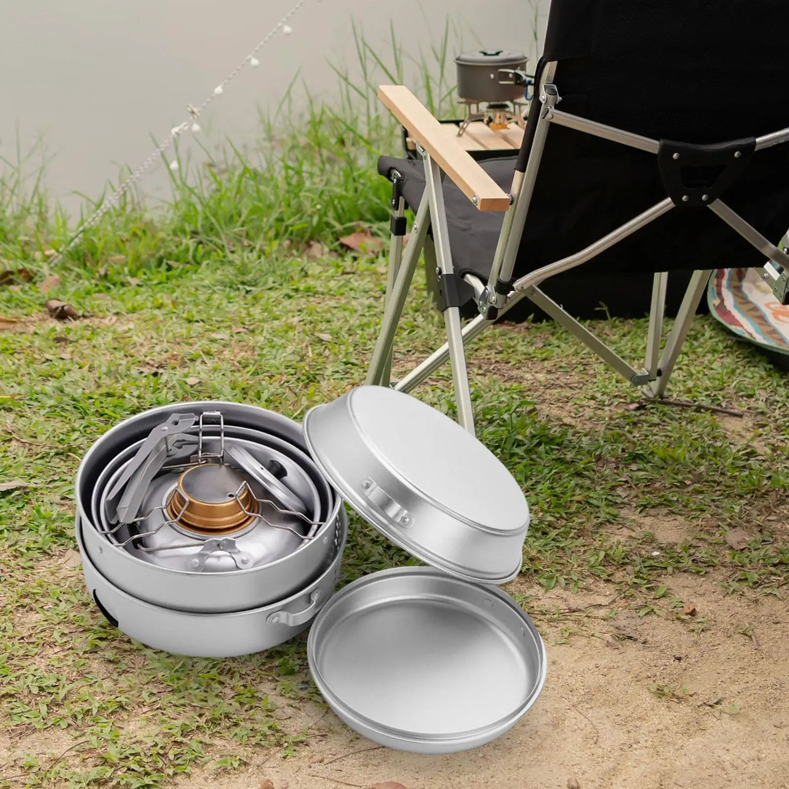 Camping Cookware Set Lightweight Portable Gear Compact Cooking Gear Pot and Pan Frying Pan for Camp Picnic Backpacking Hiking
