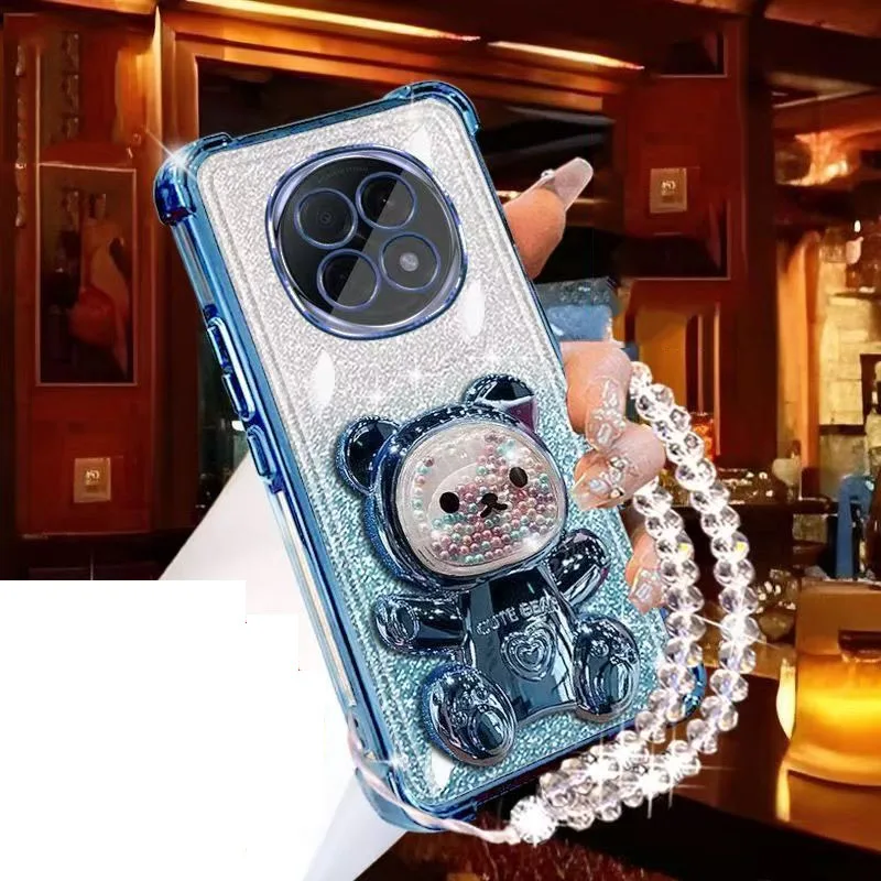 Glitter Bear Bracket Holder Bracelet with Lanyard - Shockproof Case Cover