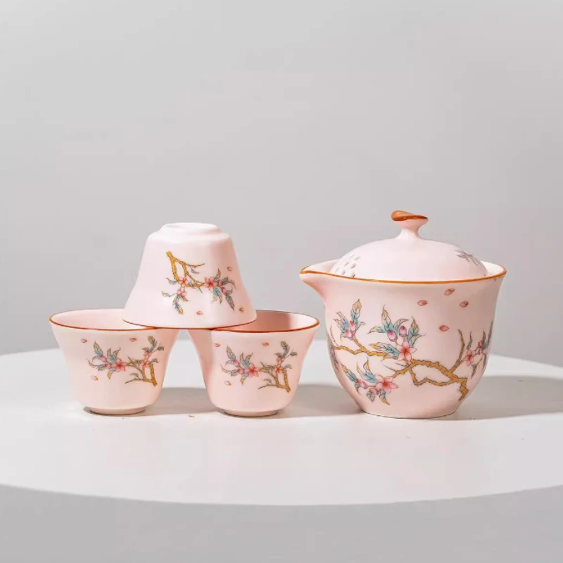 Portable Travel Tea Set Ceramics A Pot of Three Cups Set Car Outdoor Tea Infuser Handmade Gaiwan Beauty Tea Cup Teaware