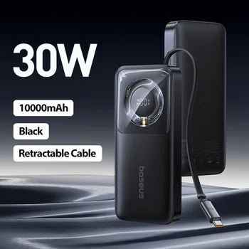 Baseus 65W Power Bank 20000mah Fast Charging with Built-in Retractable Type-C Cable for Laptops iPhone 16 15 Pro Max 8