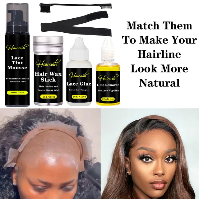 Lace Tint Mousse Waterproof Lace Wig Glue For Lace Front Wig Invisible Hair Glue+Wax Stick Edge Control + Glue Remover 1