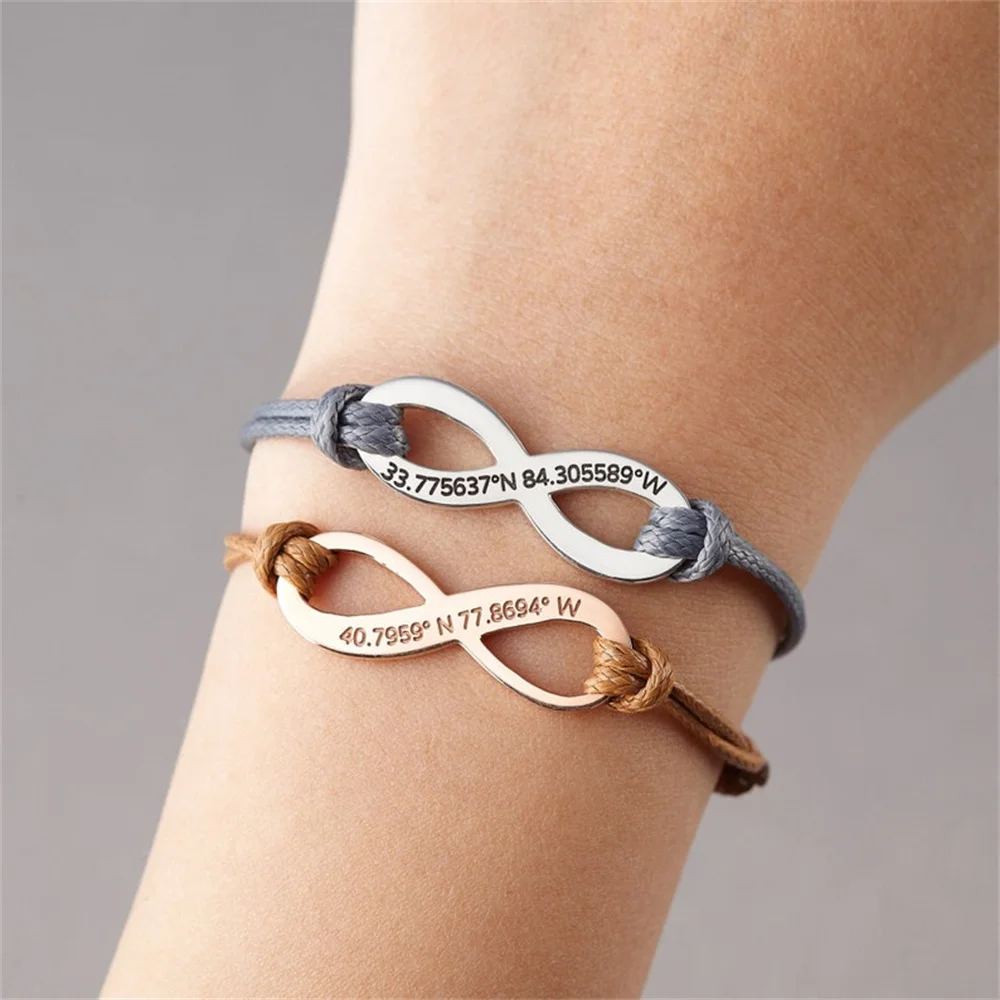 Personalized Infinity Pendant Bracelet Custom Engraving Name Bracelet Adjustable Leather Rope Engrave Text Words Bracelets personalized dog collar custom engraved pu leather dog collars free engraving id tag nameplate for small medium large dogs