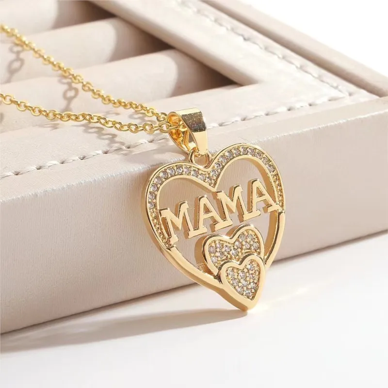 Elegant Mama Heart-Shaped Necklace for Women Simple Fashion Choker Necklace Daily Wear Jewelry Mother's Day Gifts