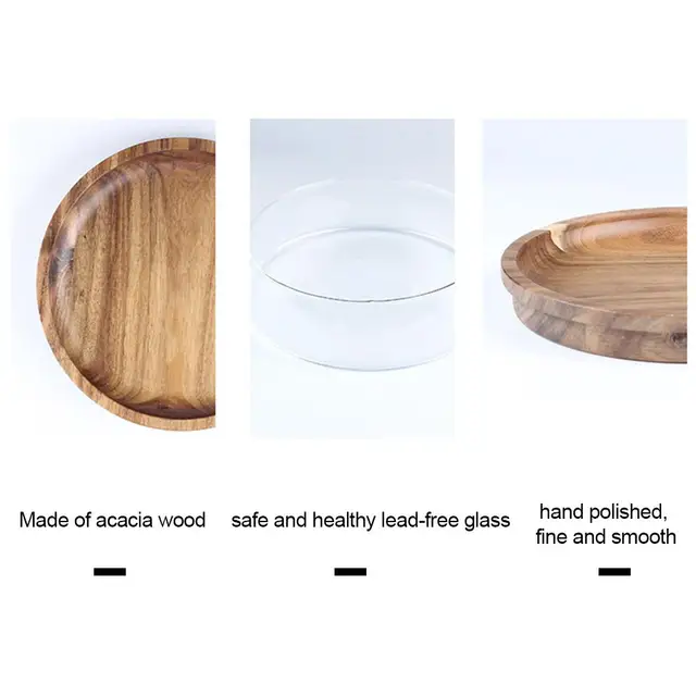Glass Bowl with Wood Plate Fruit Nut Dried Storage Box Container  Candy Storage Box Fruit Tray With Wooden Lid For Home Kitchen 6