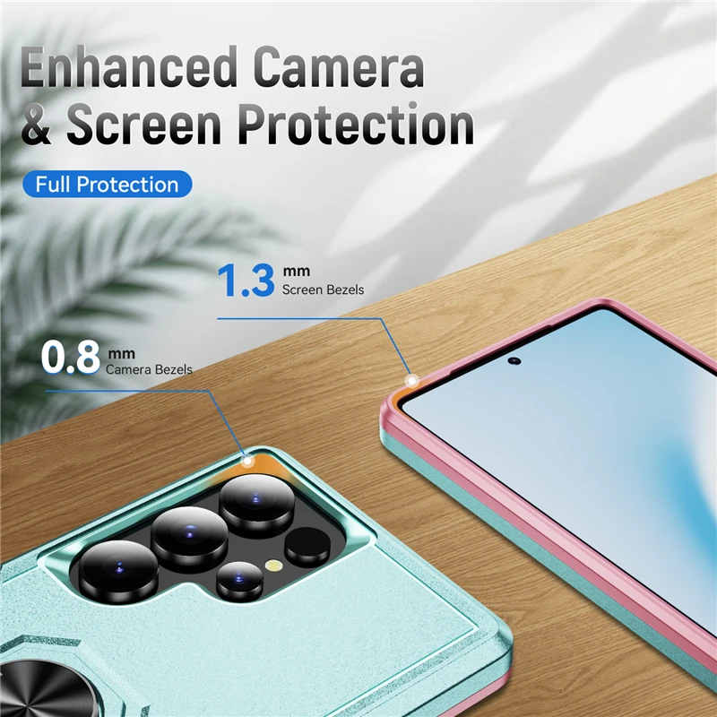 Shockproof Armor Matte Kickstand Phone Case with Magnetic Ring Holder Cover