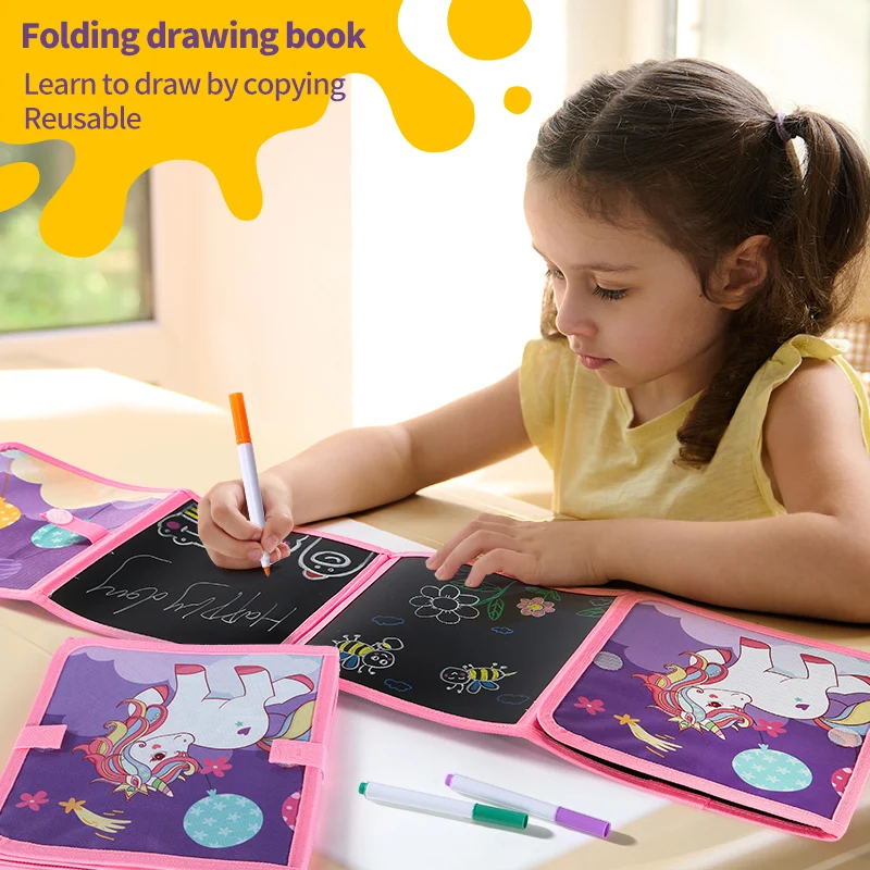 Folding blackboard drawing board for children capable of repeatedly scrubbing drawing and writing books with 12 color pen educational toys drawing toy educational drawing toy drawing board magic blackboard