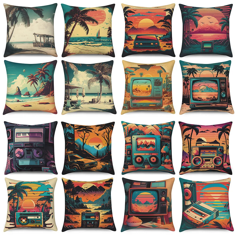 

Sunset Seaside Scenic Pillow Case Polyester Pillowcase Home Decor Cushion Cover Sofa Car Decorative Throw Pillows Covers