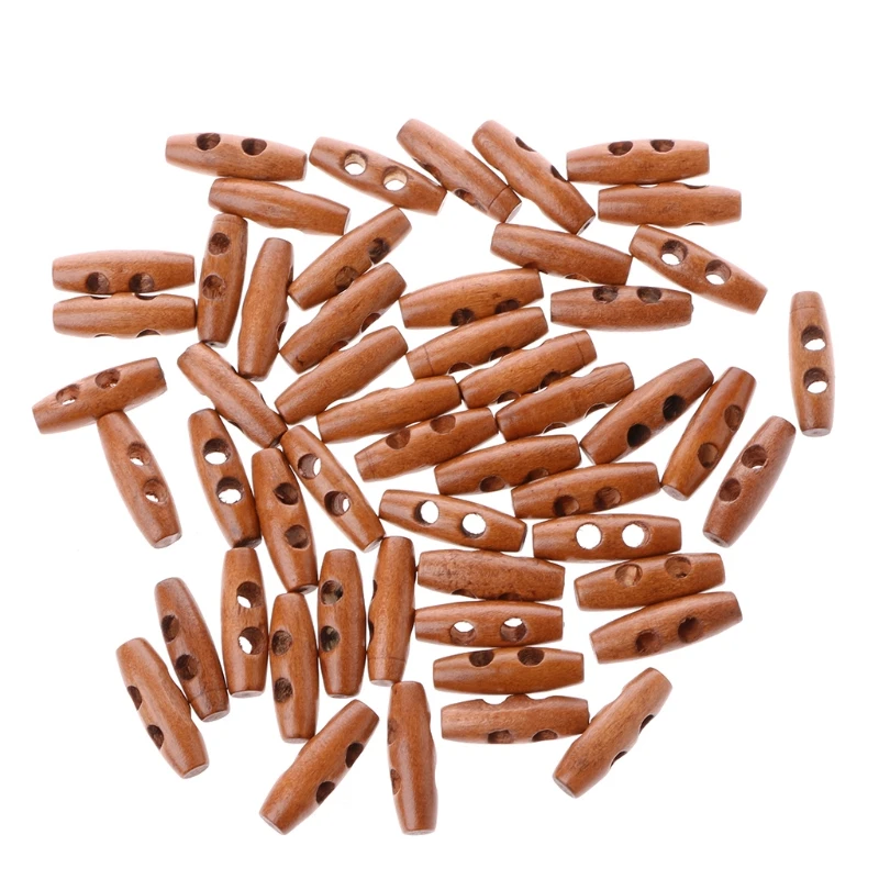 50Pcs Wooden Toggle Buttons 2 Holes 30mm Sewing Coat Clothes Accessories Craft 2