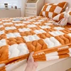 Soybean Cotton Mattress Cover Arctic Velvet Fitted Sheet  Pad Checkerboard Series Double Bed Dust Mite Queen King Size Home Deco 4