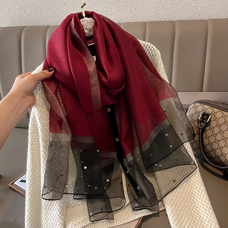 Luxury Shiny Diamond Scarf Silk Women Hijab Soft Wool Shawls and Wraps Large Thin Scarves Foulard Female Bufanda 2023 New 5