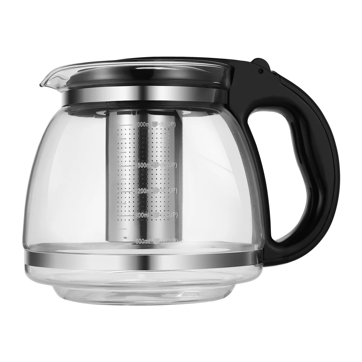 

Glass Teapot Household Convenient Stainless Steel Filter Handle High Quality Heat Resistant Glass Tea Pot (Black)
