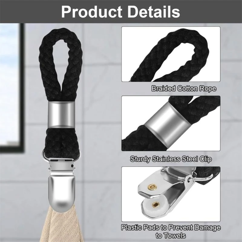 10Pcs Metal Towel Hanger with Rings Cotton Hand Towel Hook for Indoor Outdoor