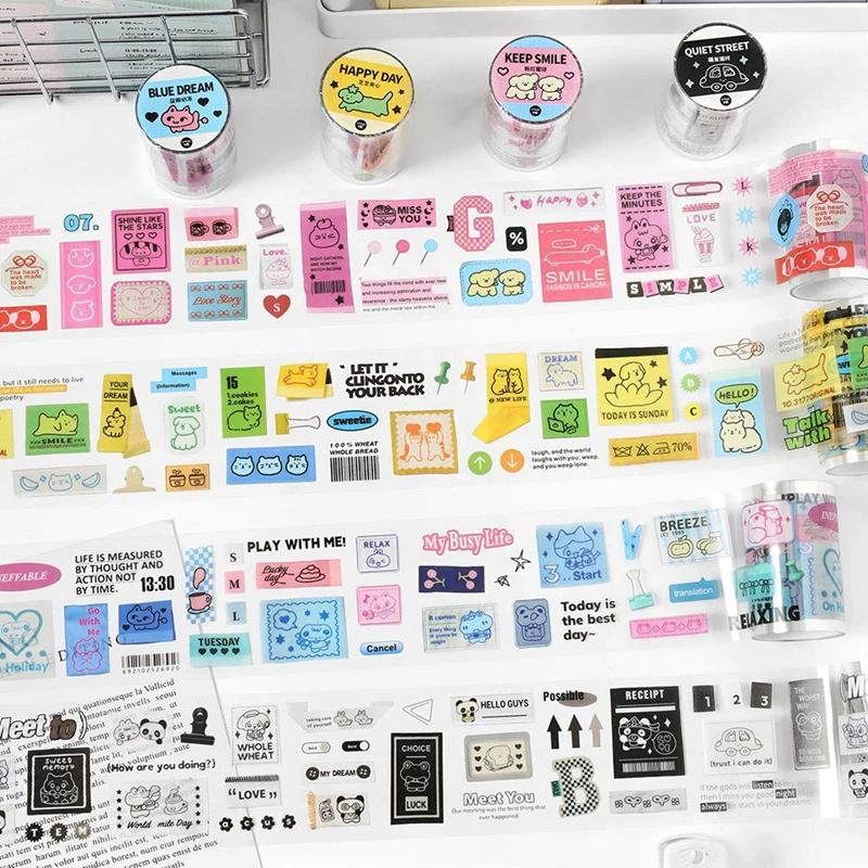 Cute Cartoon PET Label Die Cut Tape Student Handbook Scrapbook Planner Decorative Tape Phone Case DIY Material Sticker 2