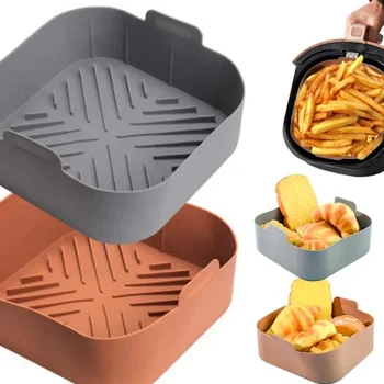 21CM Silicone Air Fryers Liner Basket Square Reusable AirFryers Pot Tray Heat Resistant Food Baking AirFryers Oven Accessories
