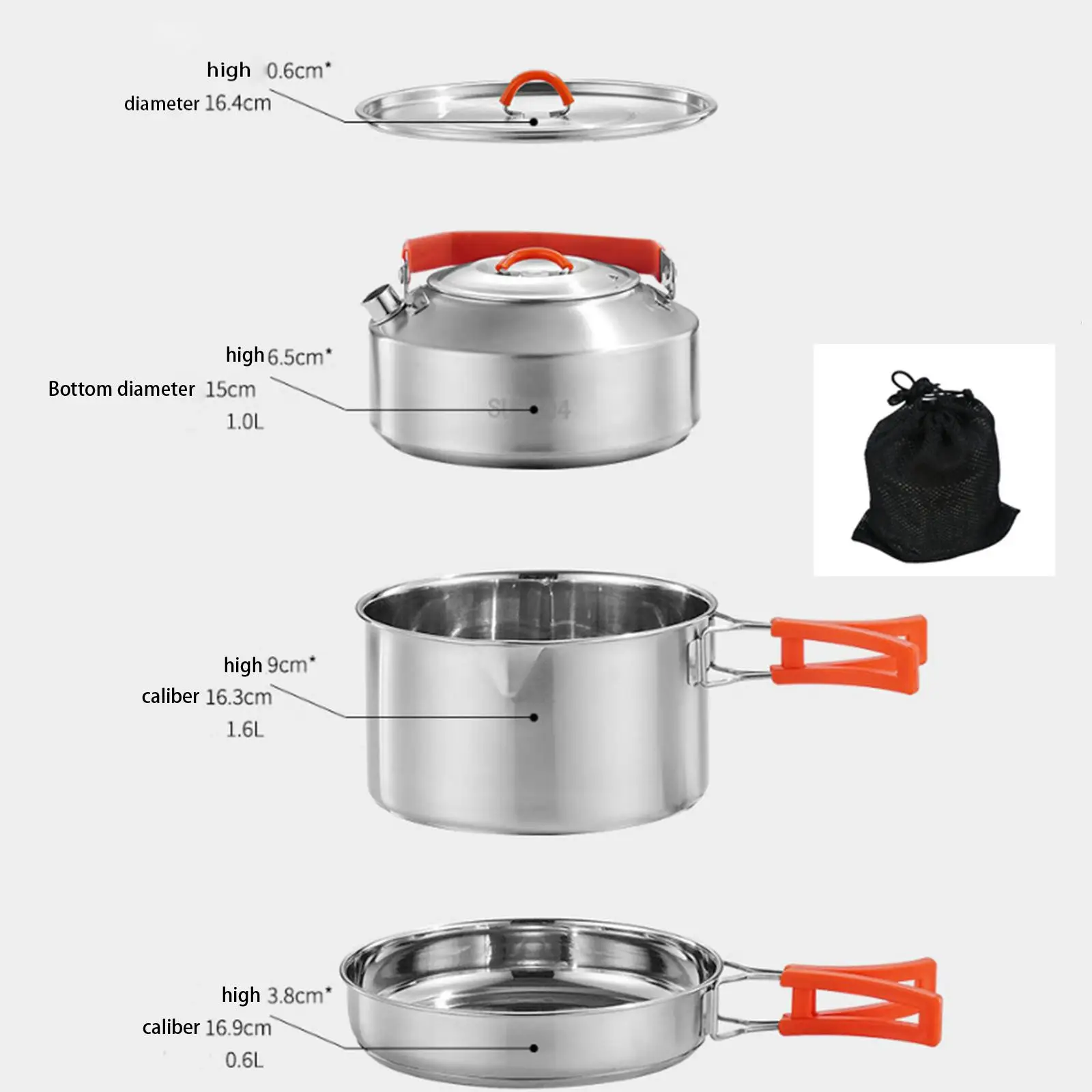 Camping Cookware Set 3Pcs/Set Durable Lightweight for Campfire Camping Pot and Pan for Camp Backpacking Hiking Picnic Equipment