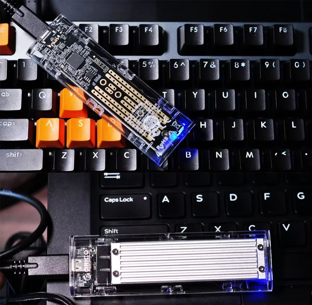 ORICO M2 SSD 케이스 NVME SATA SSD 인클로저 도구 무료 10Gbps M.2-USB C타입 투명 외장 어댑터 지지대 UASP 트림