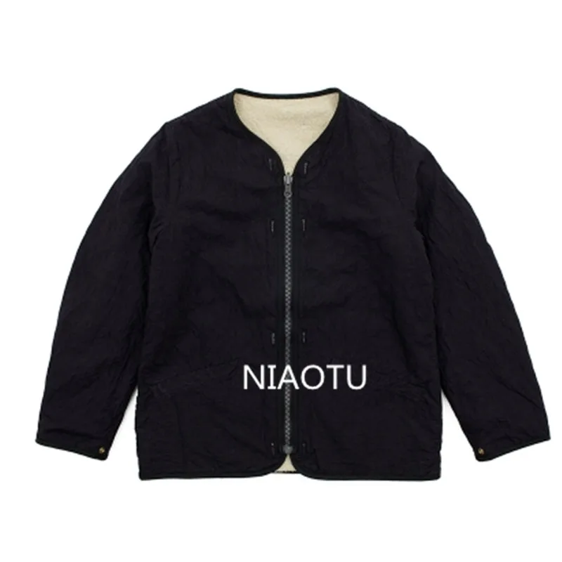 Original Brand Japan Men's Solid Color Zipper Fleece Thickened Parka Cotton Jacket Double-sided Windbreaker Liner Cashmere Coat