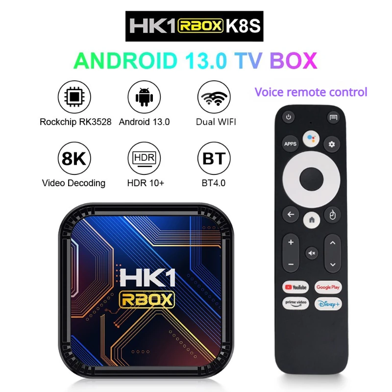 

HK1 RBOX K8S Android 13 TV BOX Dual WiFi 8K HD Bluetooth 4.0 Voice Remote Control Smart Media Player 2GB/16GB 4GB/32GB 4GB/64G