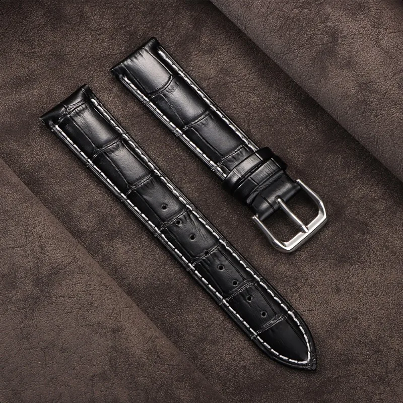 Premium Genuine Leather Watch Band - Elegant Business Bracelet in Black and Brown