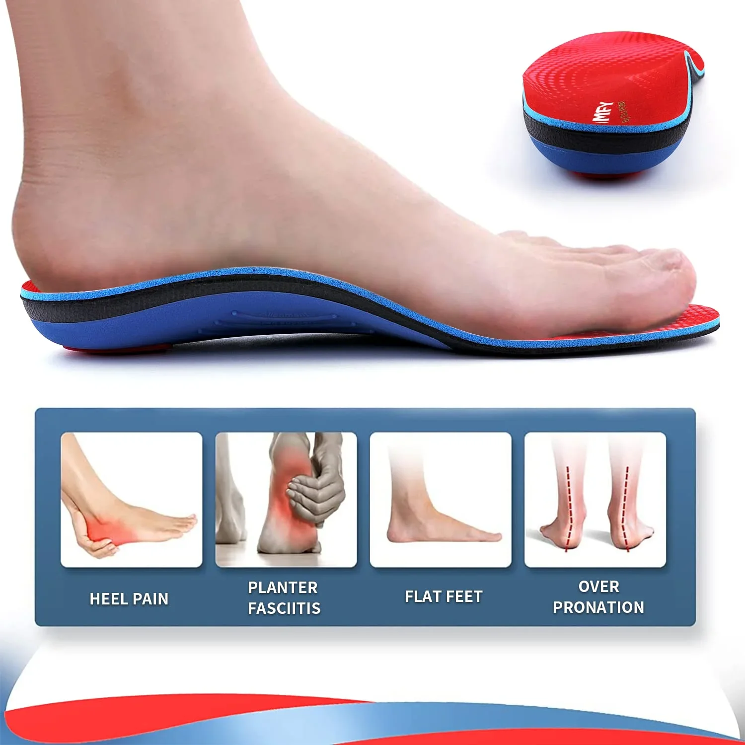 Walkomfy Pain Relief Orthotics Plantar Fasciitis High Arch Support Insoles ,Flat Feet Orthotic Insert,Work Boot Shoe Insoles