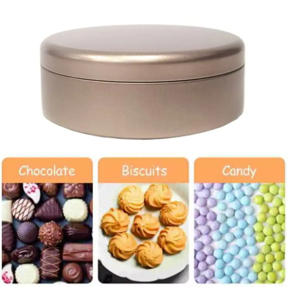 3Pcs Durable Tinplate Tea Cake Tin 3 Color Round Cookie Storage Boxes Simple Candy Biscuit Packaging Box Gifts