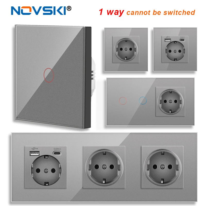 16A Wall Power Socket Europe Russia Spain Germany Crystal Glass Panel Home Improvement 82*82mm