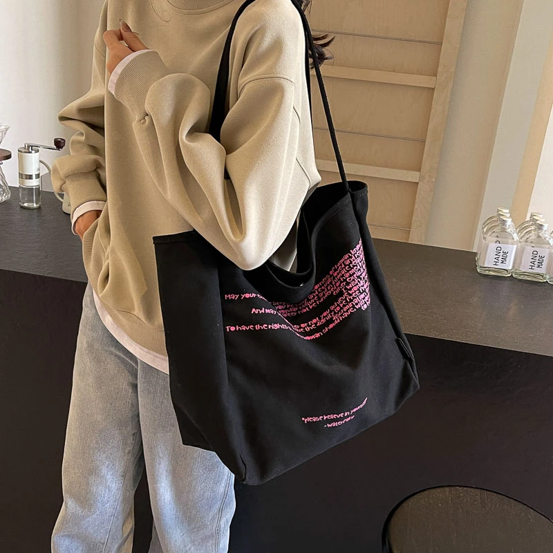 

Новая модная простая повседневная Универсальная женская сумка-тоут с принтом букв, вместительная сумка через плечо, модные дорожные сумки для хранения