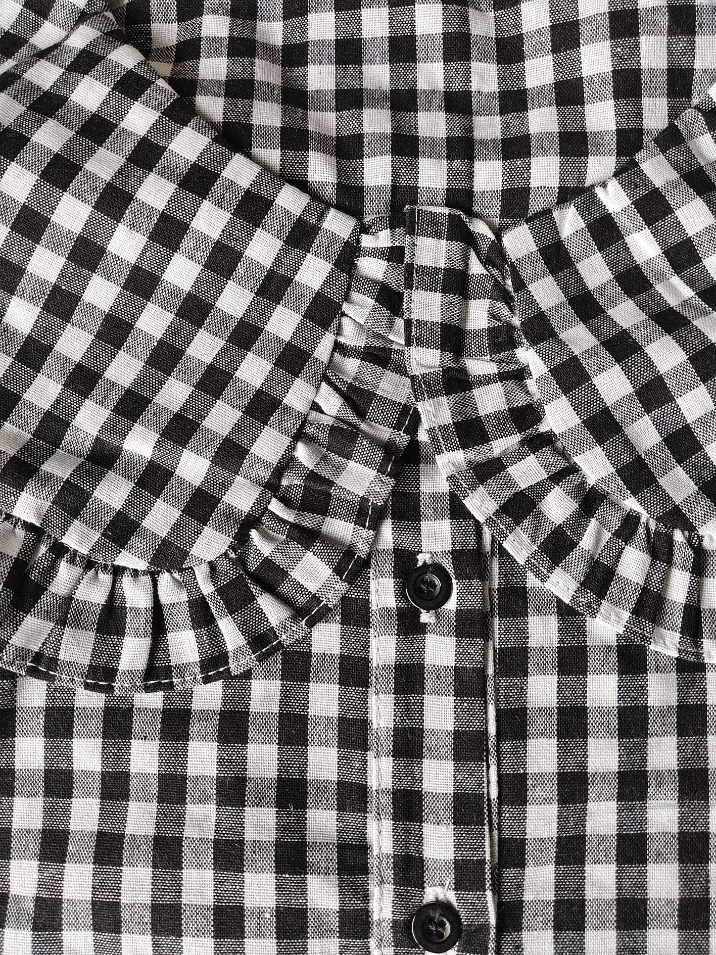 Blusa de manga comprida xadrez feminina, camisa solta, top preto e branco, primavera