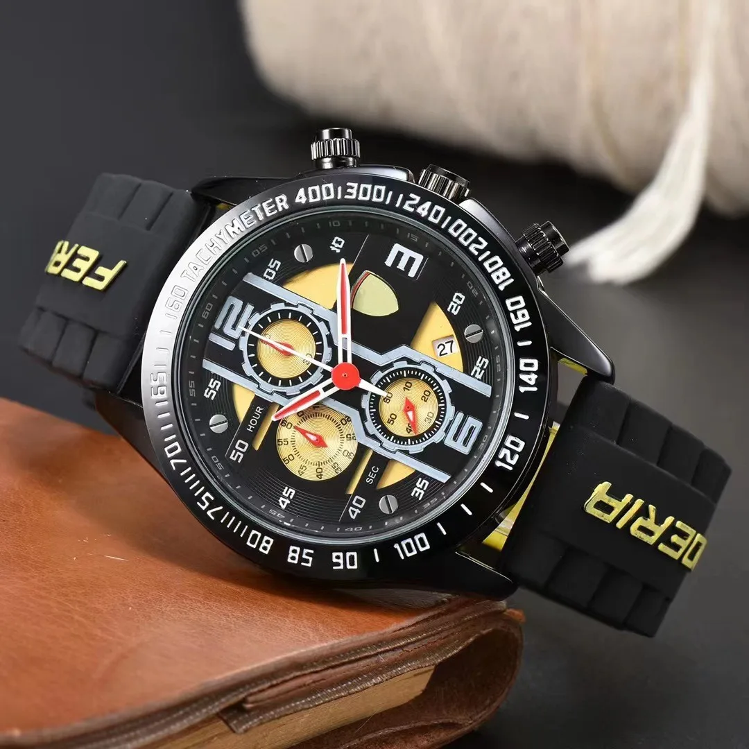 

New Original Brand Quartz Ferrari Watches for Men Fashion Classic Square Multifunction Sports Watch Date Chronograph AAA Clock