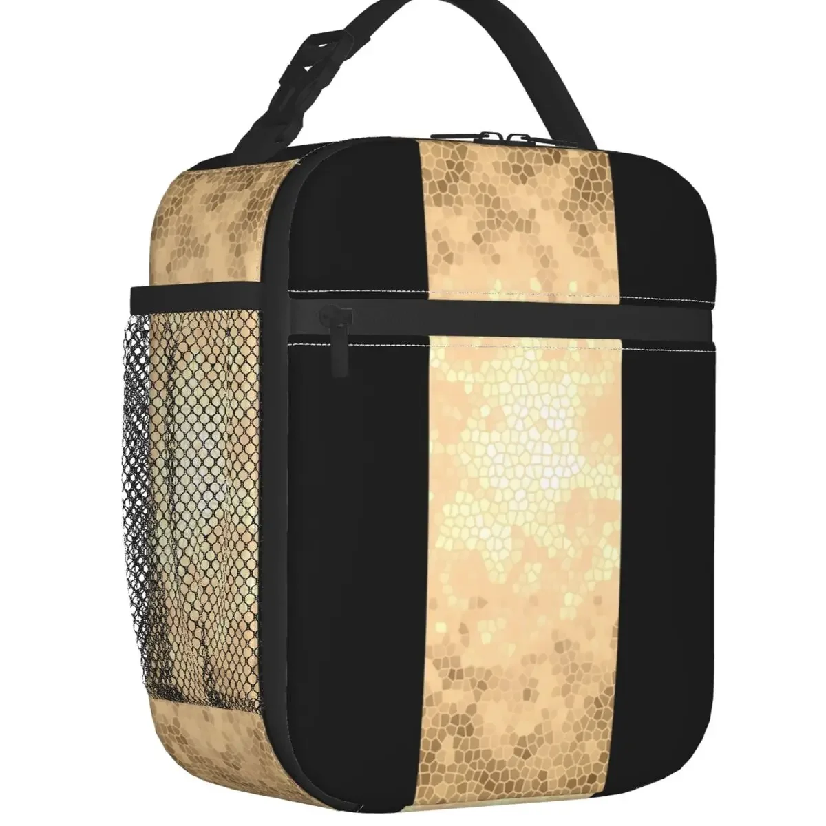 

Элегантные Изолированные сумки для обеда золотого и черного цвета с геометрическим сотовым узором, портативный термоохладитель с геометрическим рисунком, детская термо-коробка для школы