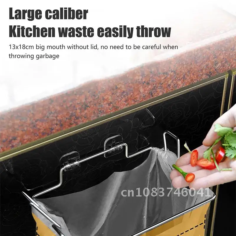 

Stainless Steel Kitchen Trash Rack Magic Seamless Sticker Multifunctional Storage Racks Cabinet Door Towel Garbage Bags Holder