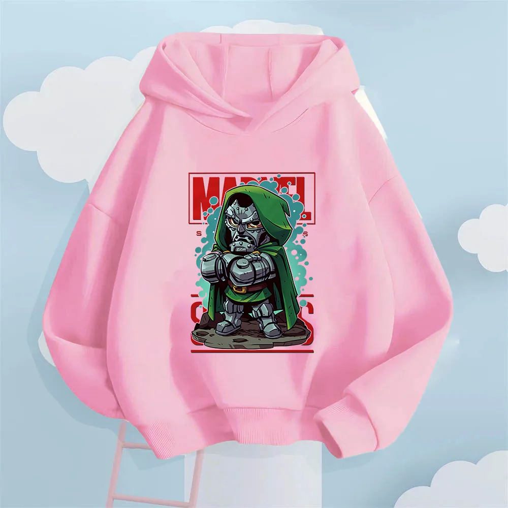 Marvel Doctor Doom 프린트 긴팔 스웨터 편안하고 편안한 가을/겨울 아동용 캐주얼 후드 스웨트셔츠