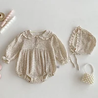 2025 New Autumn 0-24M Children Clothes Toddler Baby Girl Romper+Hat Long Sleeved Cotton Print Infant Baby Girls Jumpsuit