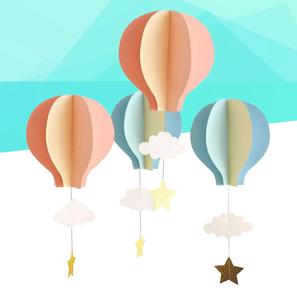 Toyvian Ghirlanda Mongolfiera 3D In Carta – 4 Pezzi Colorati Con Nuvole E Stelle – Decorazione Appesa Per Cameretta, Feste, Baby Shower (42x18 Cm) - 5