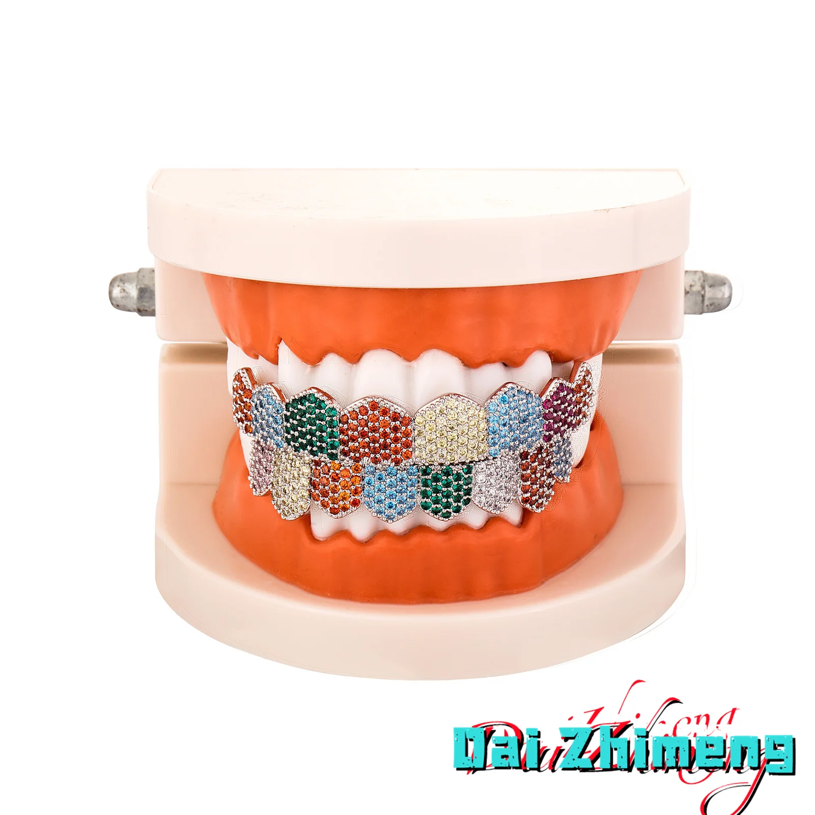 

DZM Hip Hop Eight Teeth Teeth Set with Full Diamond Gold Teeth, European and American Rap Fashion Super Flash Diamond Grillz