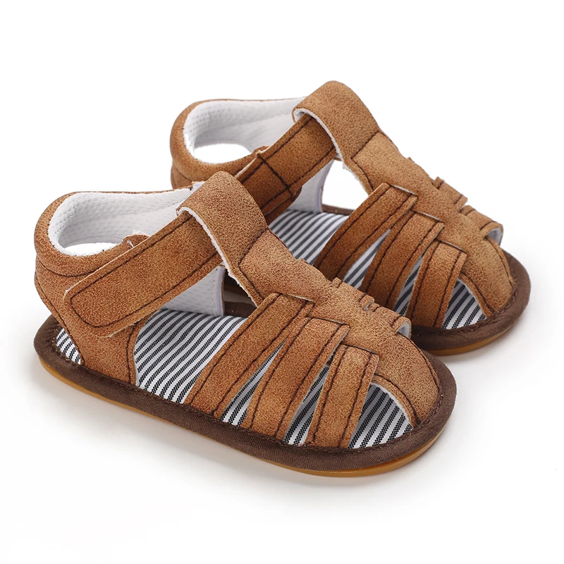2023 NEW 0-18Months Kids Newborn Baby Boys Fashion Summer Soft Crib Shoes First Walker Anti Slip Sandals Shoes Soft Sole 2
